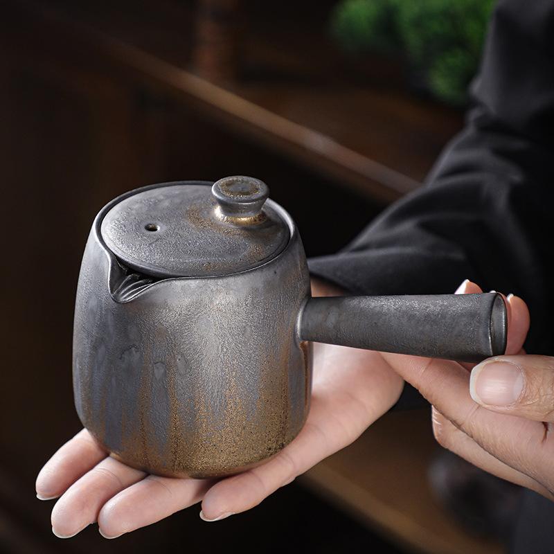 Coarse pottery teapot single pot household Japanese retro kiln change gilt rust glaze ceramic kung fu tea set tea side pot