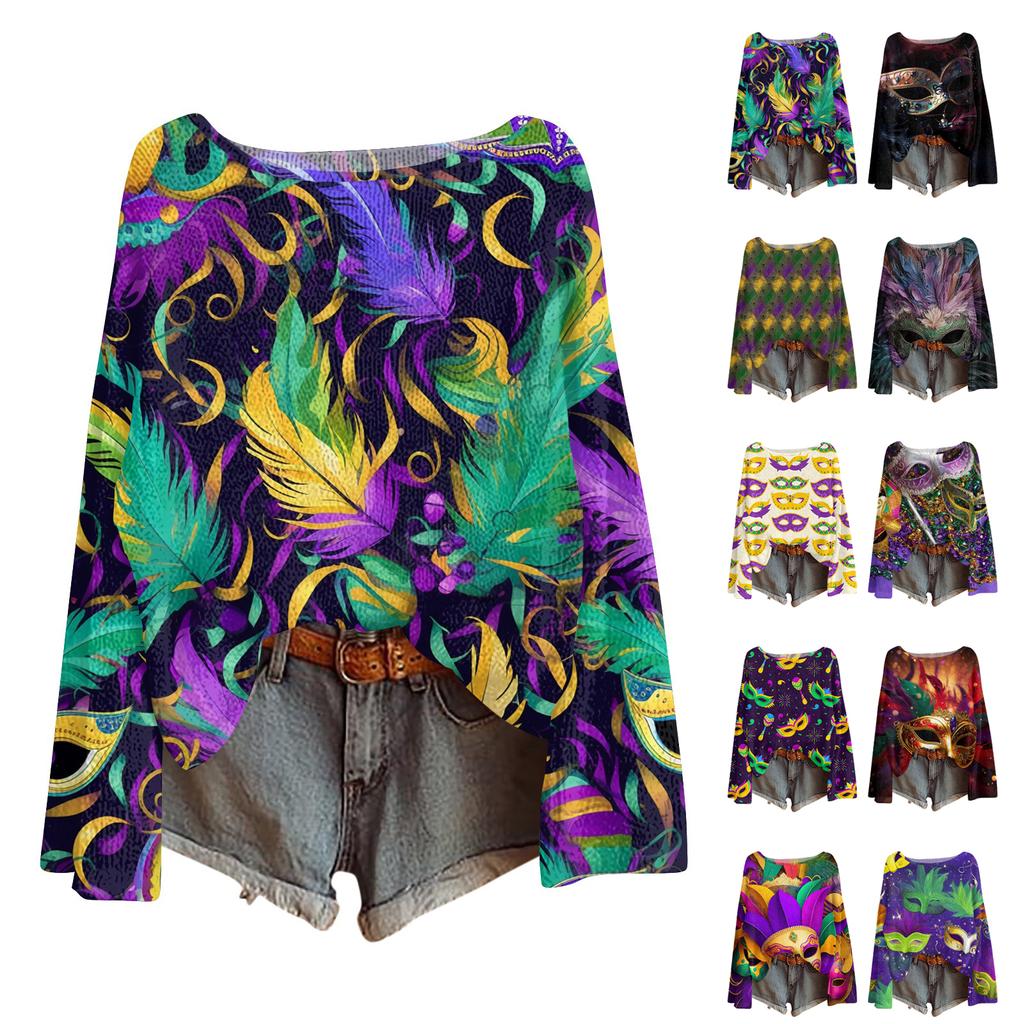 Women's Fashion Round Neck Long Sleeve Print Casual Pullover Sweater Top