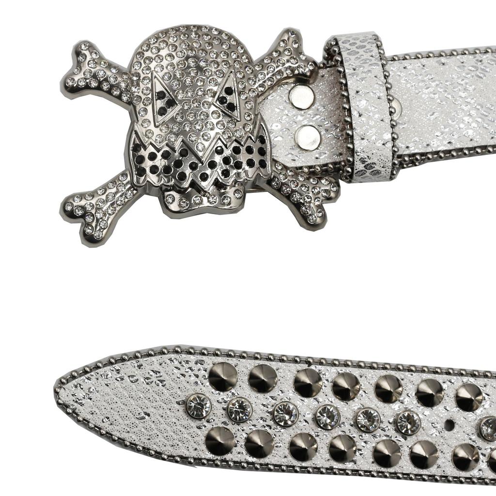 New Bat Buckle Head Rhinestone Belt European and American BB Belt Design Skull Belt