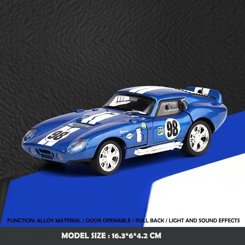 Simulation 1/32 Ford Shelby Cobra Sports Car Model Sound and Light Pull-Back Toy Vehicle Boy Ornament Collection Miniature Voiture