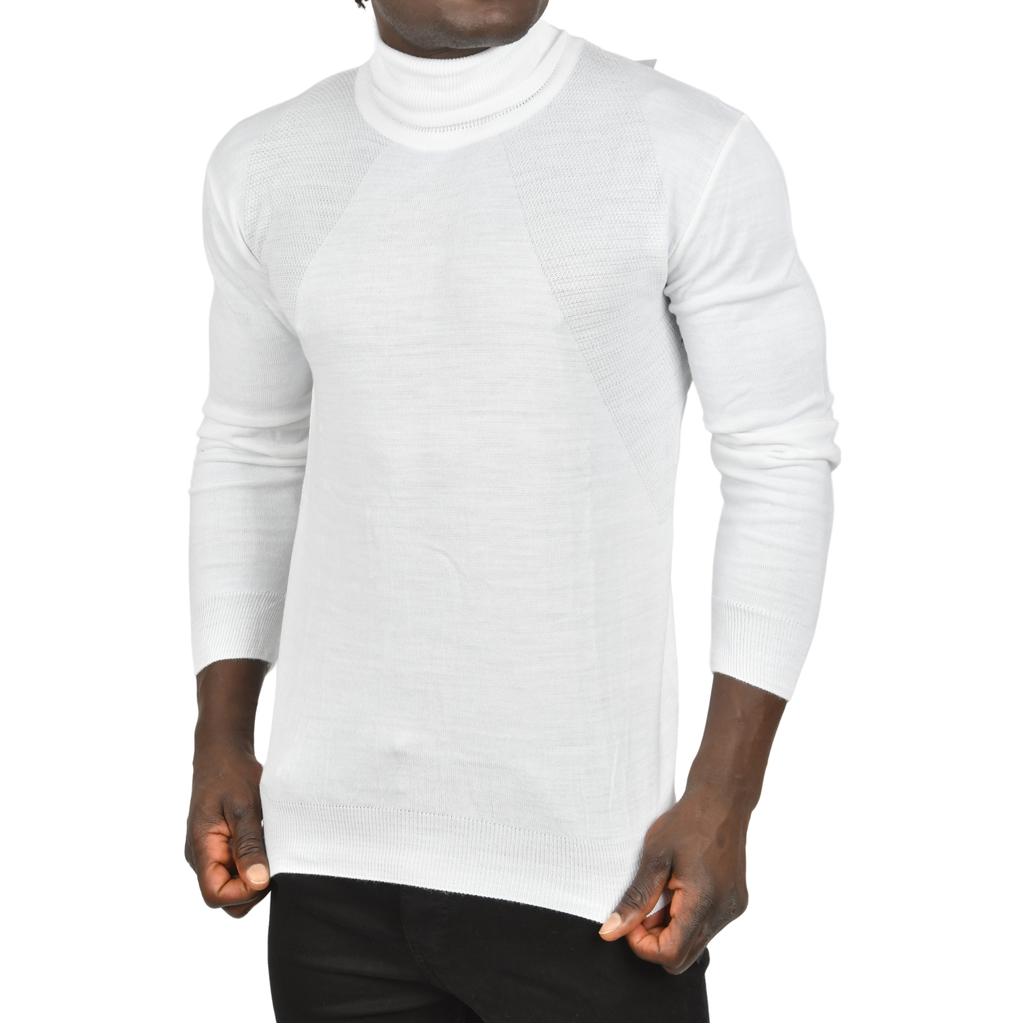 DeepSEA Tam Balıkçı Yaka Yanları Desenli Slim Fit Boğazlı Triko Kazak 2505495
