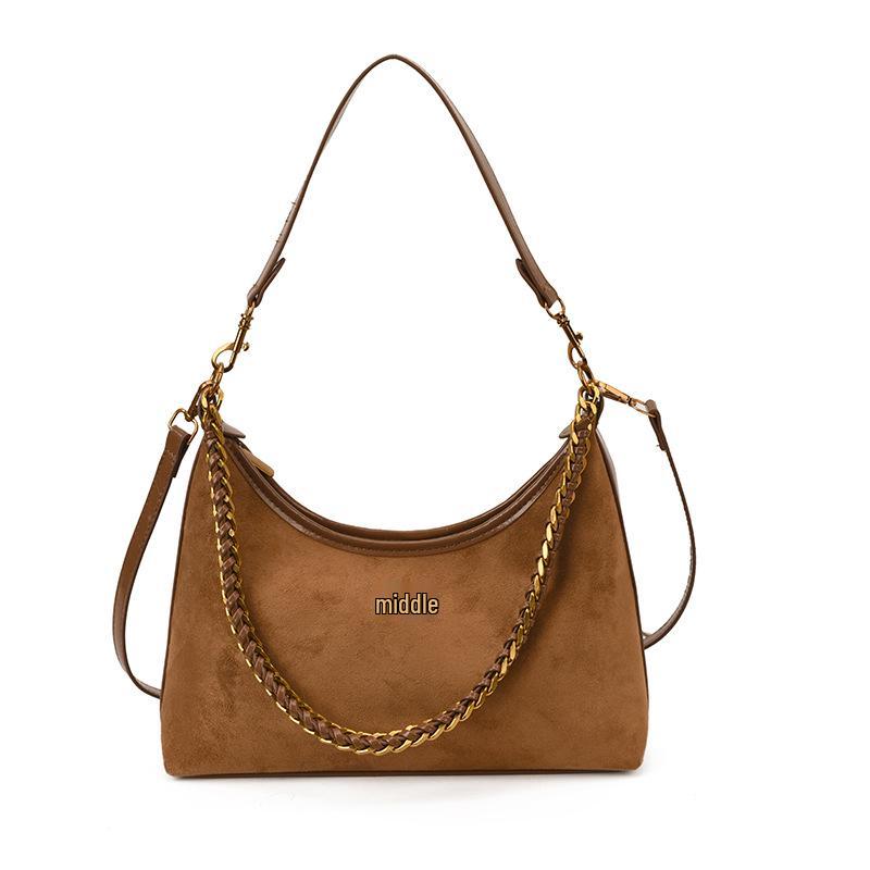 2025 Suede Retro Velvet Women's Crossbody Shoulder Bucket Bag - Large Capacity, Chain Strap, Autumn/Winter Collection