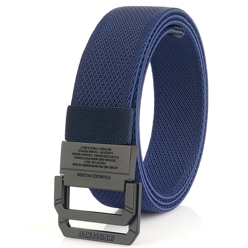 Unisex Black Metal Double Ring Buckle Elastic Canvas Belt for All Seasons