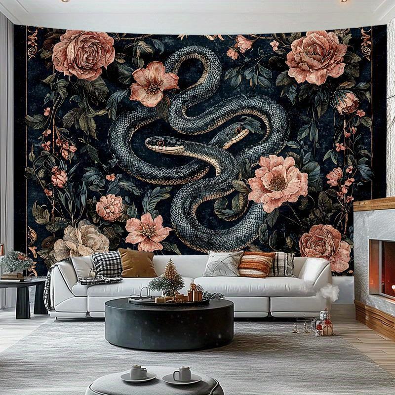 Snake and Flower Theme Digital Printing Polyester Wall Hanging Tapestry Decorative Living Room Bedrooms Office Background Gift