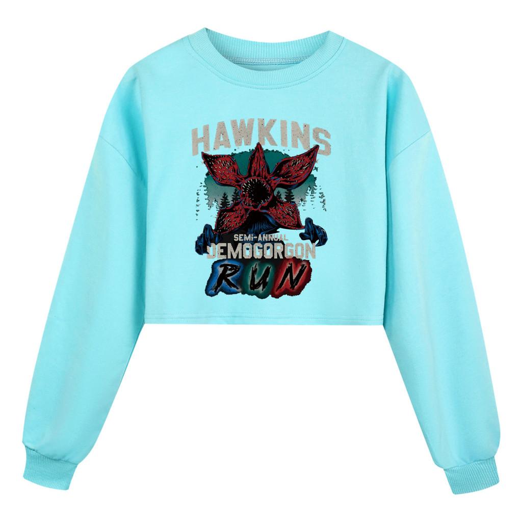 5383 Dziewczęca Krótka Bluza z Długim Rękawem z Nadrukiem Demogorgona