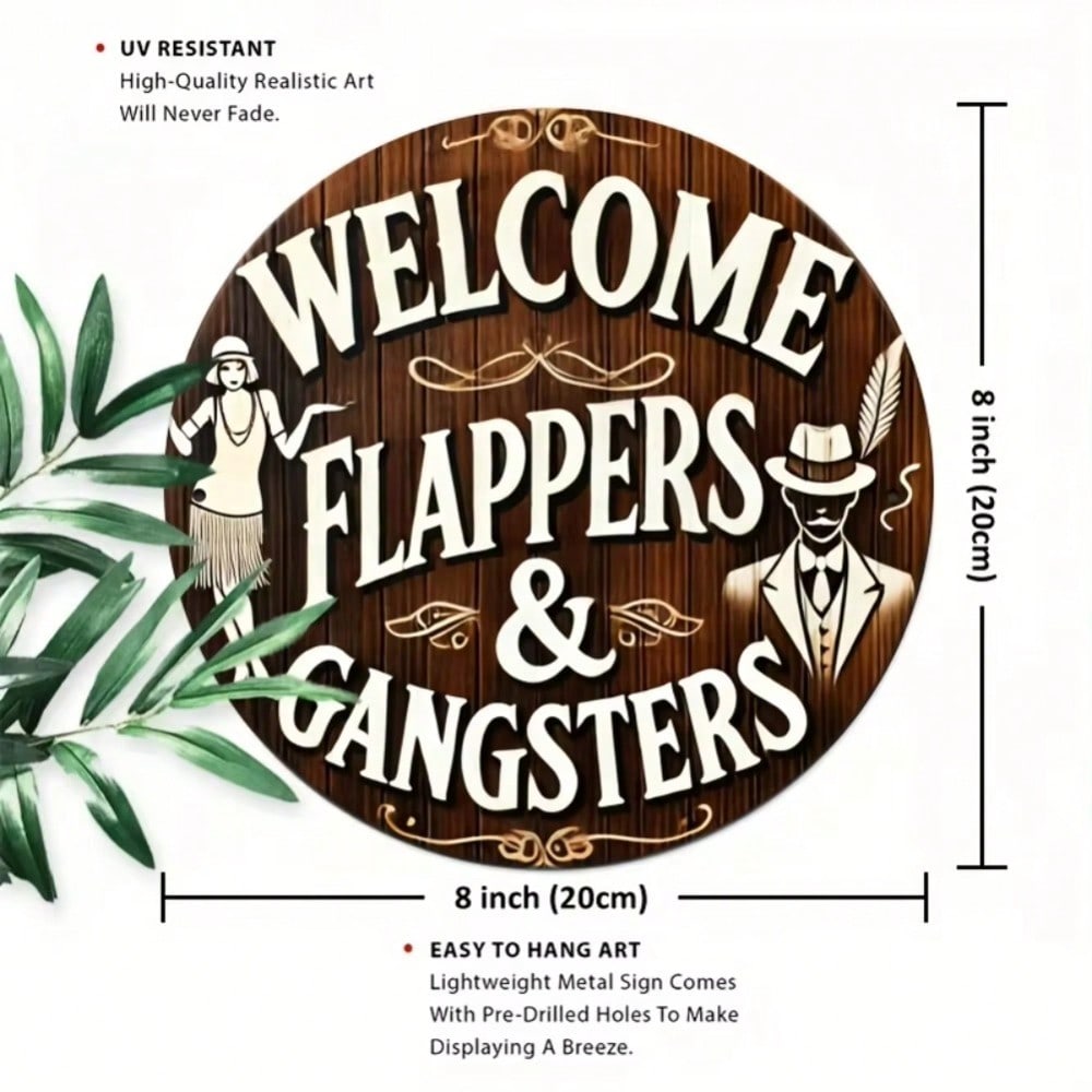 

Vintage Gangster Flapper Round Metal Sign Retro Wall Art Home Decor 20x20