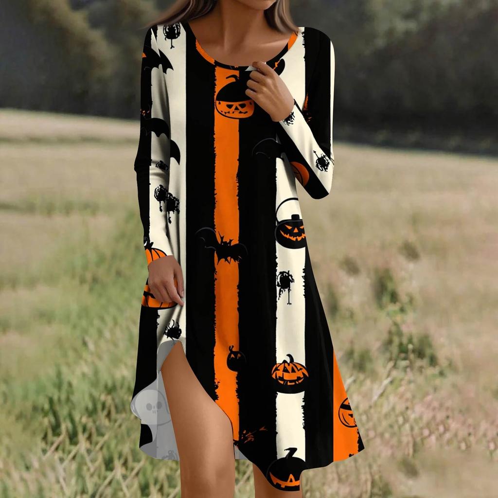 Long  Sleeve Dress For Women Casual Loose Fit Print Dress With Pockets