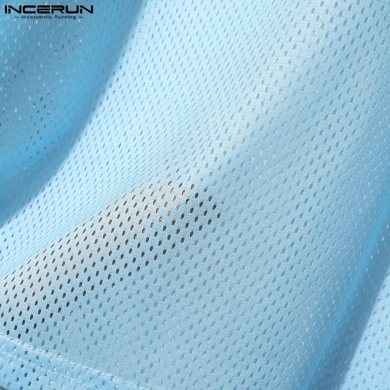 INCERUN Men Lace Short Sleeve Hollow Patchwork Print Loose T-shirts Tee