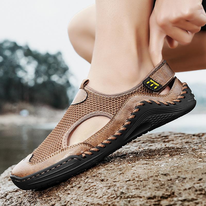Baotou Sandals Men'S Outer Wear Mesh Soft-Soled Beach Shoes Mountaineering Wading Driving Sports Hole Shoes