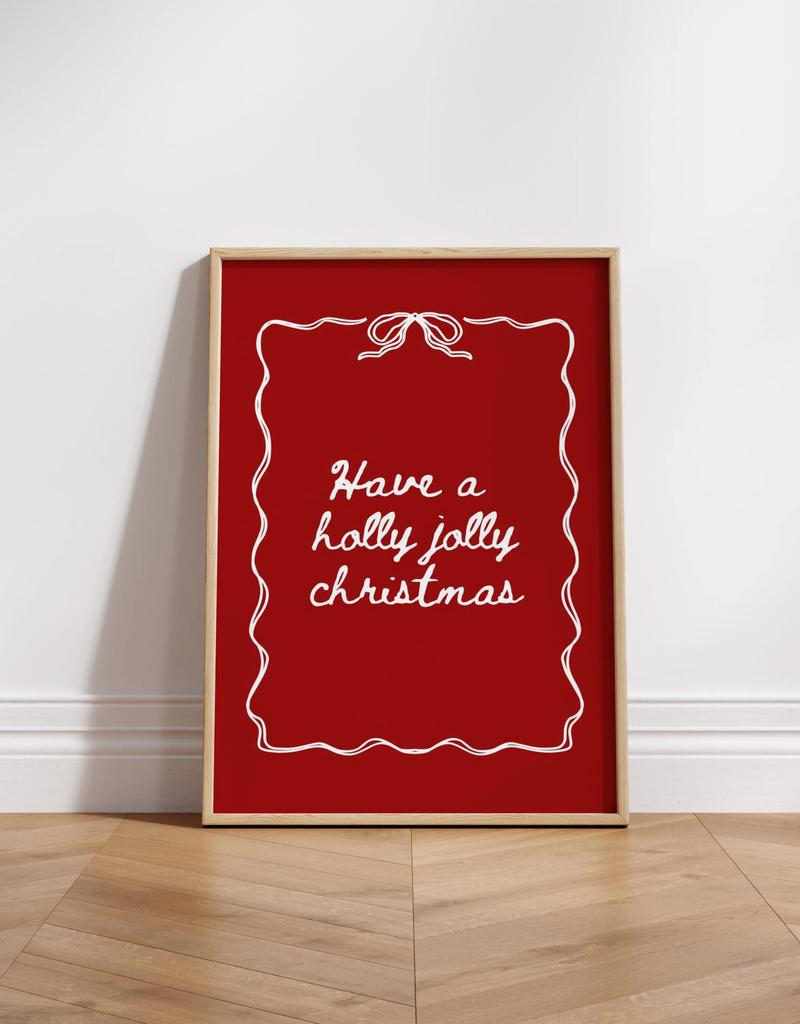 Christmas Coquette Set of 3 Wall Art Red Bow Pink Have a Holly Jolly Christmas Poster Minimalist Noel Winter Aesthetic Print
