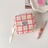 Bolsa de Cosméticos de Cuadros Grandes Coreana Bolsa de Higiene Femenina de Cereza Pequeña de Alto Valor Bolsa de Almacenamiento Mini Portátil Bolsa para Auriculares Bluetooth