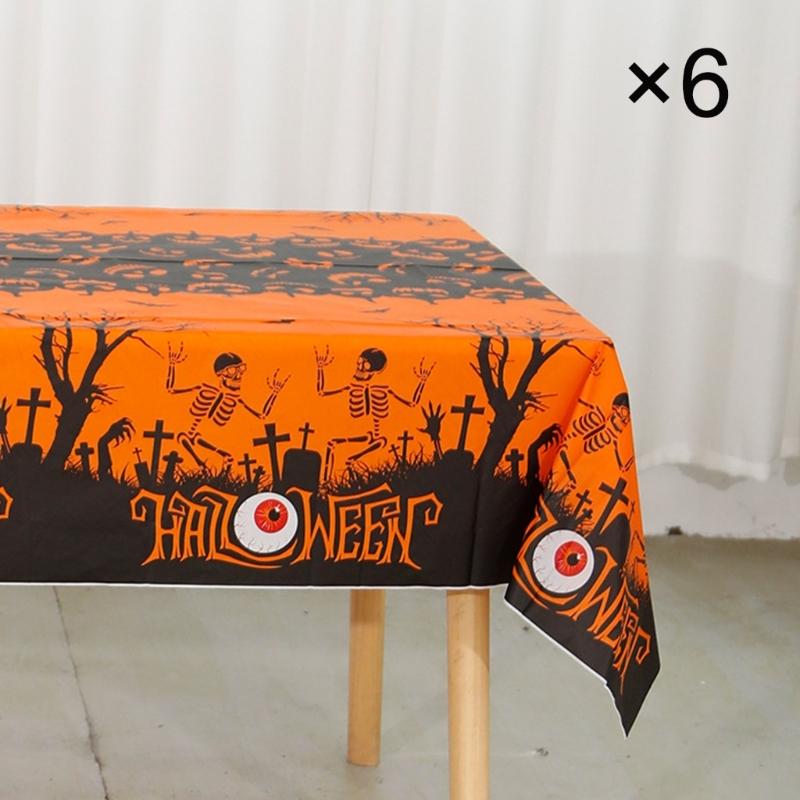 Horror Pumpkin Pattern Plastic Table Covers 6Pcs Waterproof Easy Cleaning Party Table Covers For Halloween Parties
