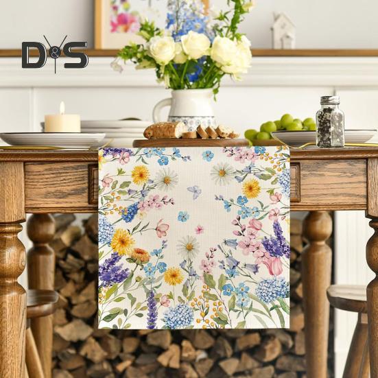 Table Runner Christmas Floral Printing Machine Washable Home Party Decoration Table Runner Protects Table from Heat Scratches Spills Tablecloth
