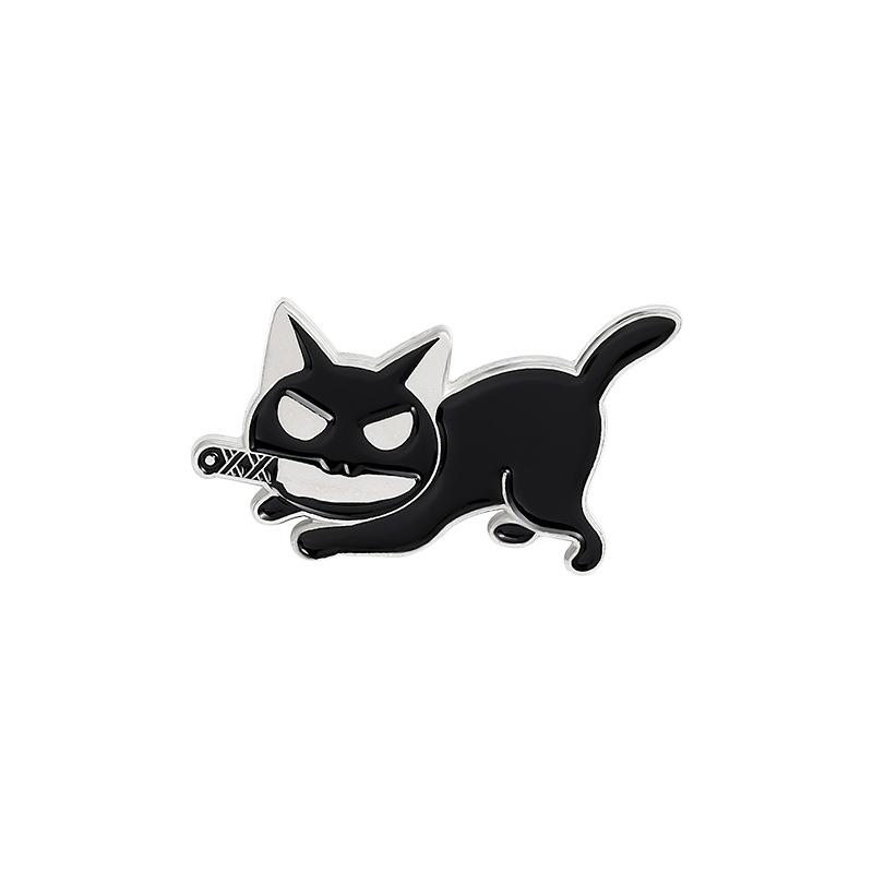 Black Cat Mouth A Knife Oil Drop Lapel Brooch Badge Pin Denim Bag Gift Men Women Fashion Jewelry