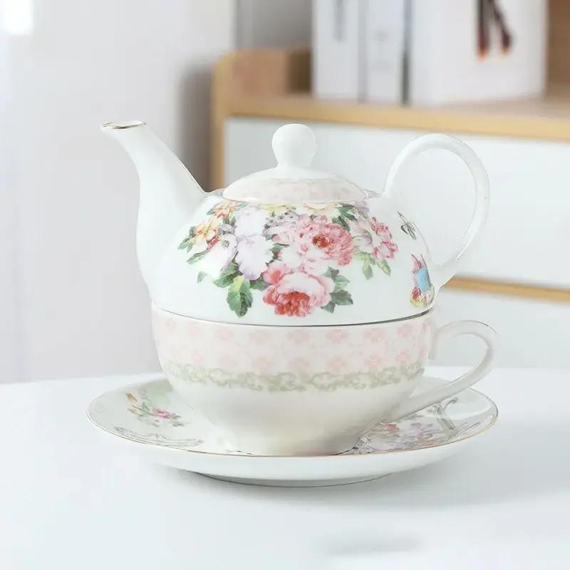 Ceramic Portable Creative Tea Set European Style One Teapot and One Cup Set Simple Household Flower Tea Cup Set Office Tea Set