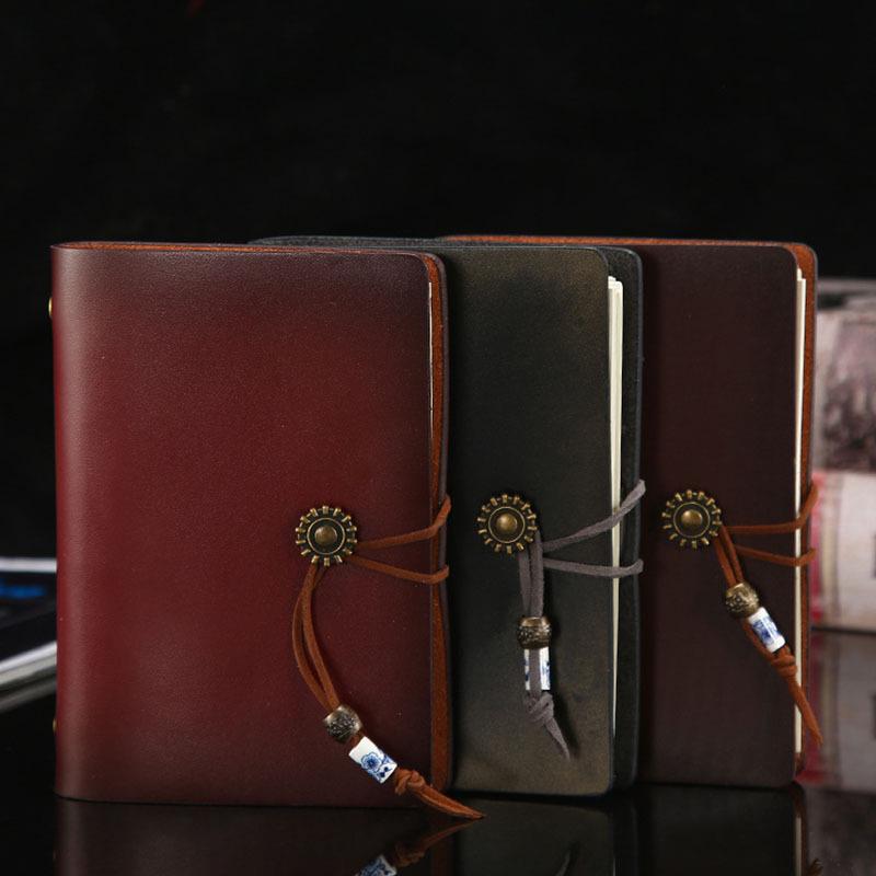 Custom Logo Leather Strap Notebook - Retro Travel Journal & Office Pocket Notebook