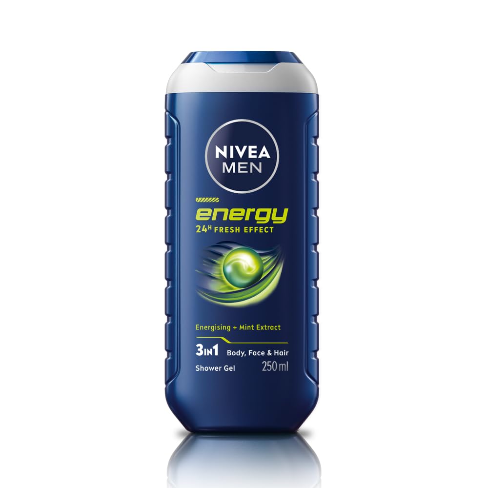 Nivea Men Body Wash, Energy With Mint Extracts, Shower Gel For Body, Face & Hair, 250ml
