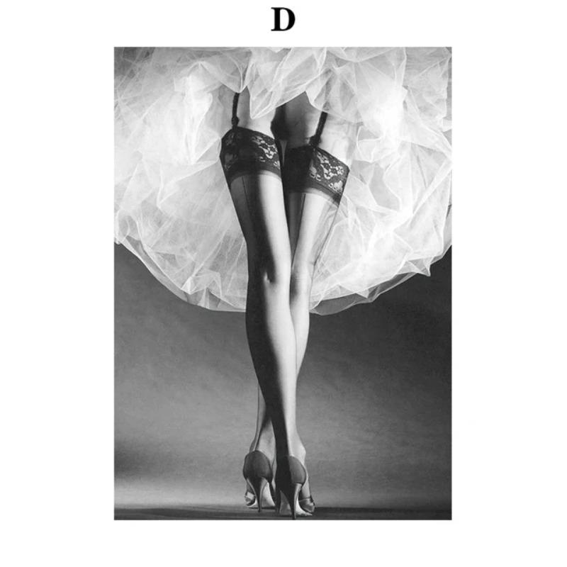 Elegant Retro Fashion Wall Art Canvas  Beauty Dancing Legs Red Wine Black  White Nordic Poster for Room Decor