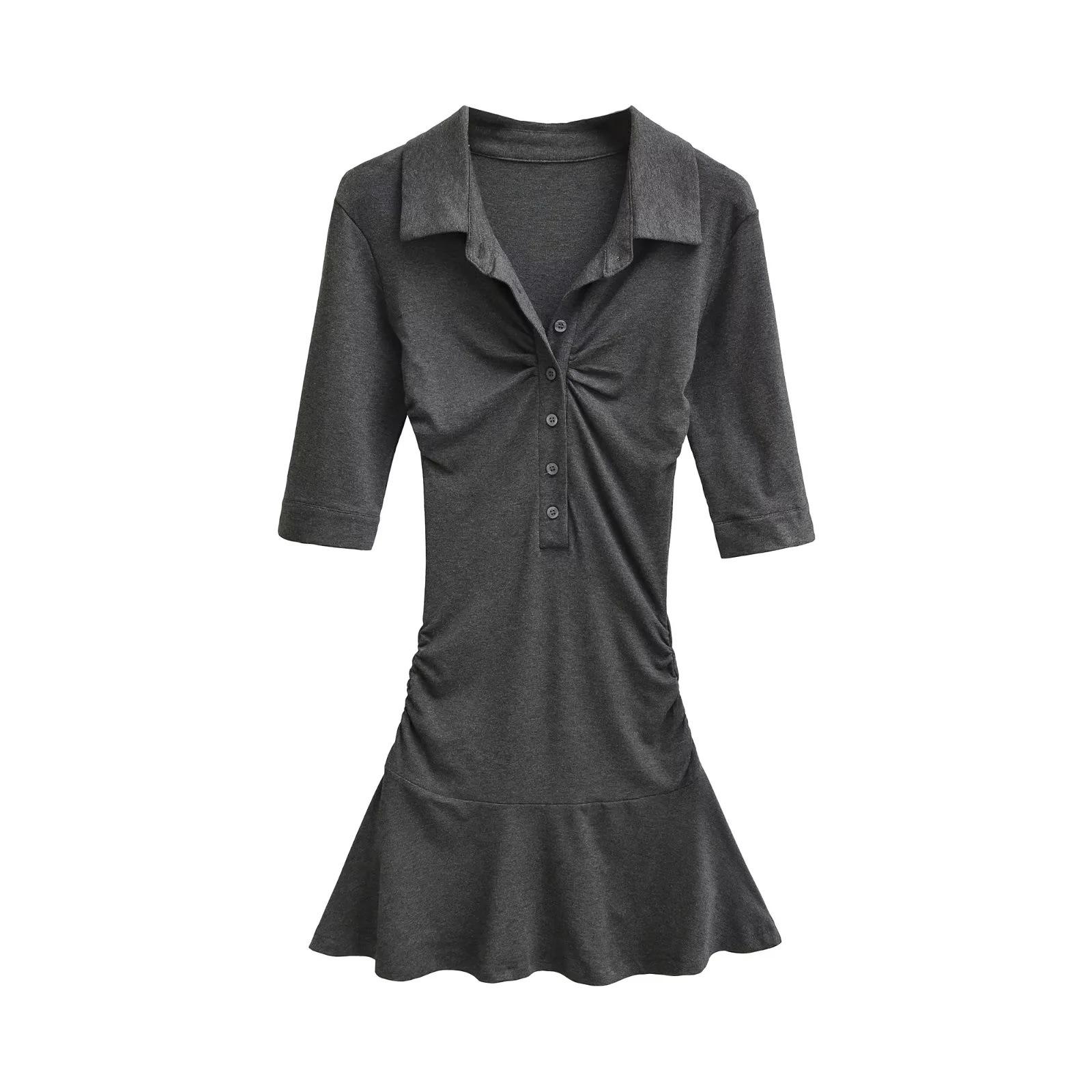 

Pure Desire Women s Summer Polo Neck Five-Sleeve A-Line Dress with Underpants: Waist-Cinched, Pleated, Casual Short Skirt. Large