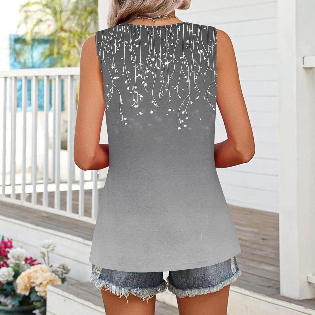 Tanktop mit quadratischem Kragen, bedruckt, lässig, lockere Passform, ärmelloses Shirt