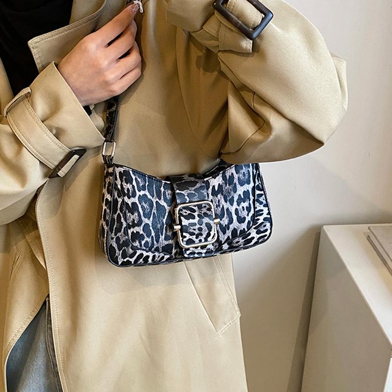PU Women Crossbody Bag Leopard Print Bag Fashion One-shoulder Underarm Bag Niche Design Messenger Bag