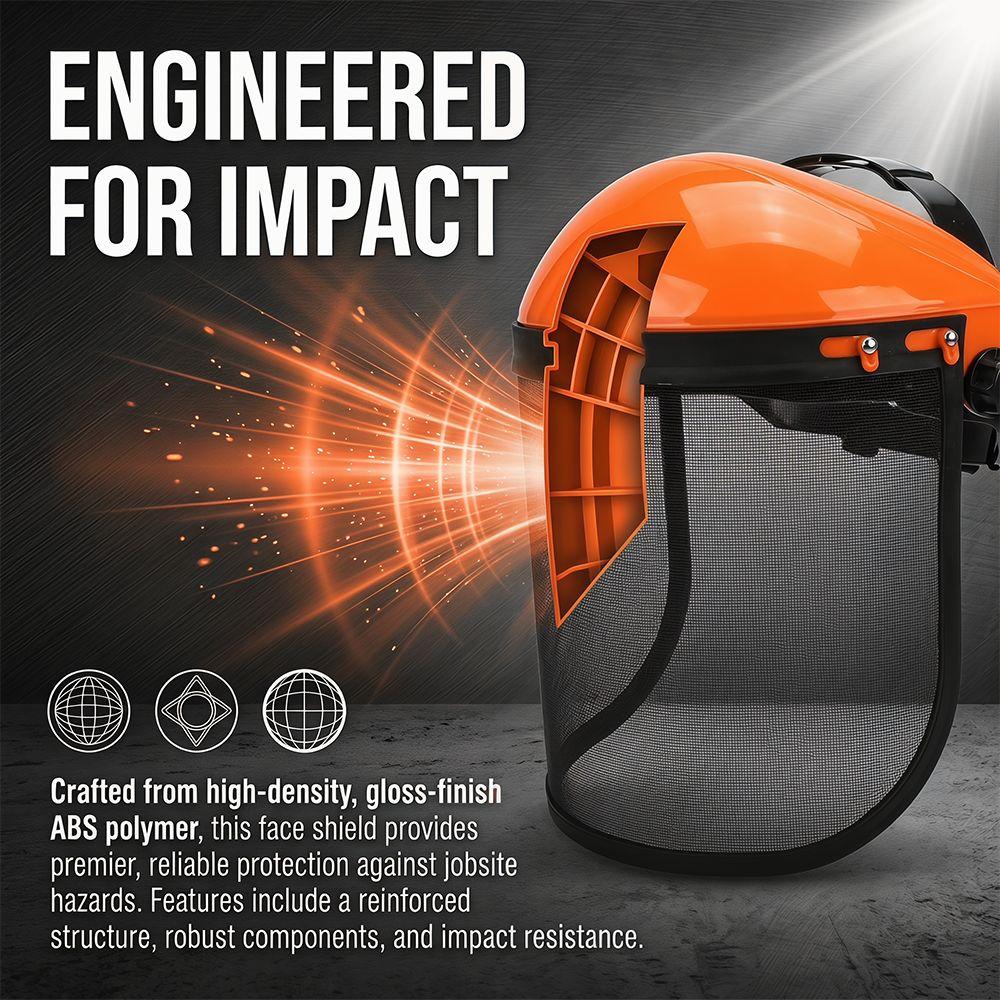 Orange Full Face Mesh Visor ABS+Iron Mesh Mower Helmet Durable Chainsaw Faceshield