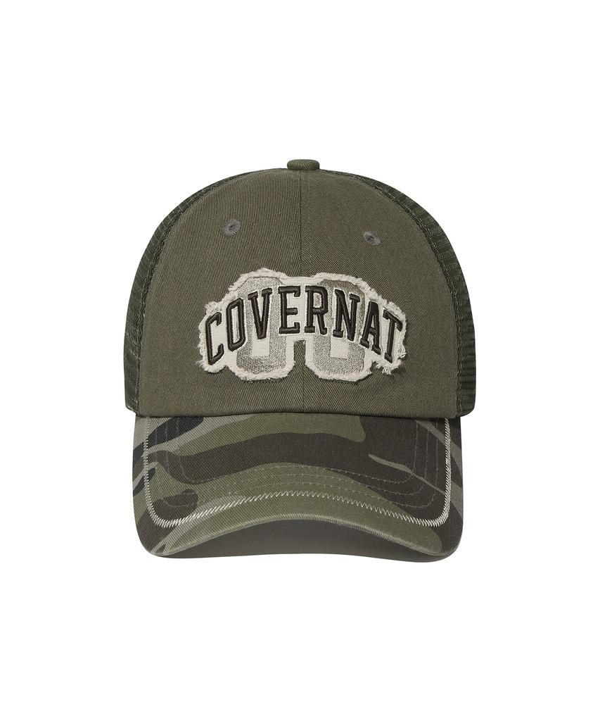 COVERNAT [Cozy Fit] Arch Logo Vintage Applique Trucker Cap Khaki