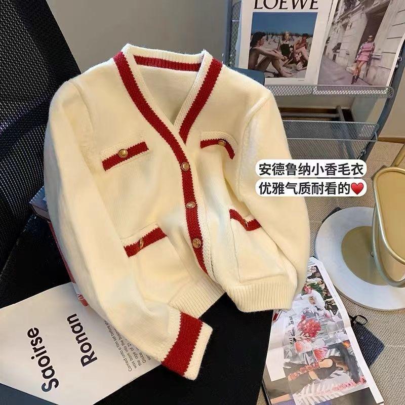 

Свитер, маленький ароматный стильный вязаный кардиган, женский весенне-осенний кардиган с v-образным вырезом, нишевый женский топ 2022 One Size бежевый