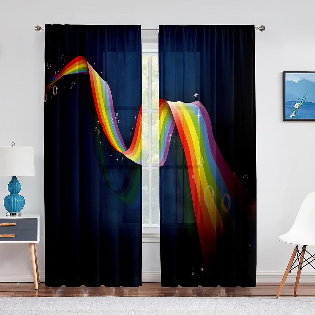 Abstrakt konst Färgglada vågor Ränder Geometriska tyllgardiner för vardagsrum Sovrumsinredning Skir voilegardin Fönsterdekorationer