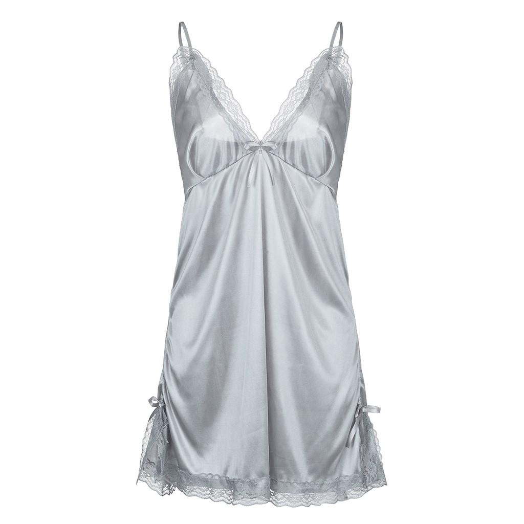 Women Sexy Plus Size Contrast Lace  With Thong Nightdress Bowknot Lingerie