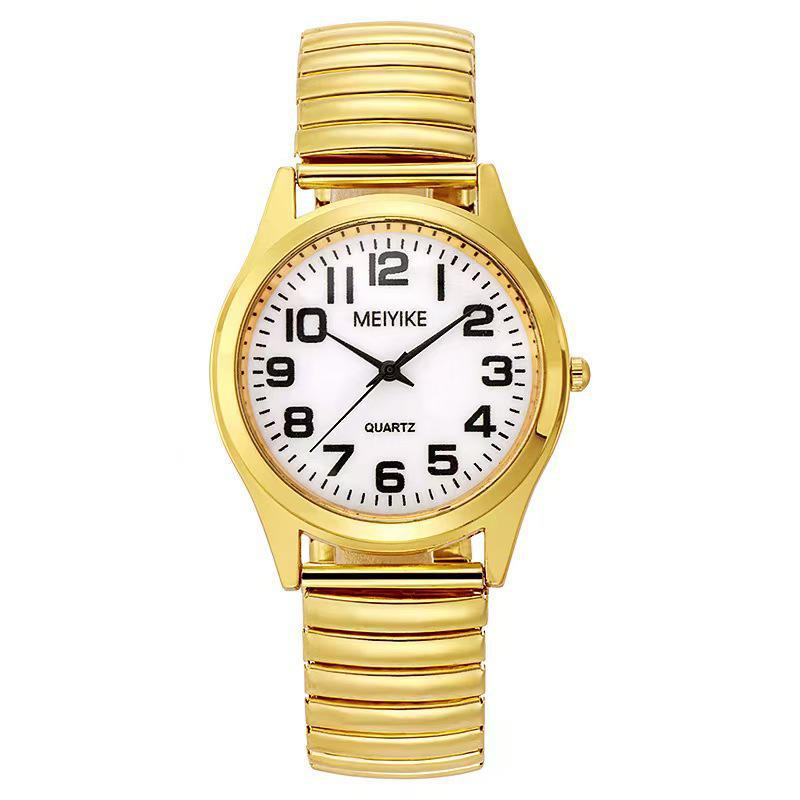 Vintage Large-Digit Quartz Watch with Stretchable Steel Band, Waterproof, Unisex for Middle-Aged and Elderly