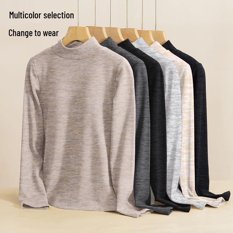 2025 Autumn Plus Size Slim Fit Long Sleeve Loose Base Layer Top for Women with Half High Neck