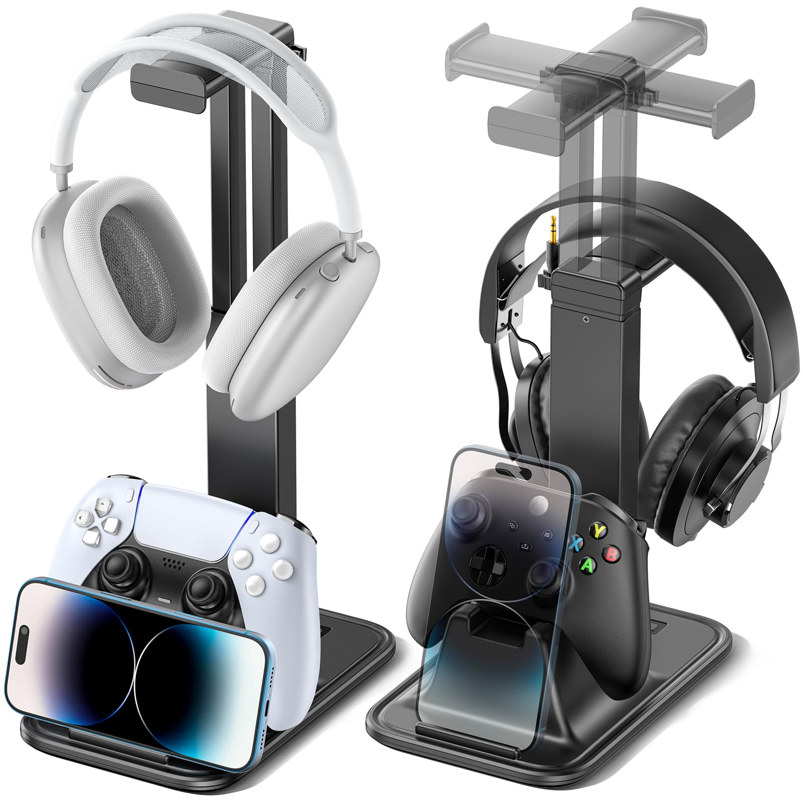 

Headphone Controller Height Wide Range of Device Desk Gadget Stand, Desktop, 360° Rotation, Adjustable, Space-Saving, Non-Slip, чорний
