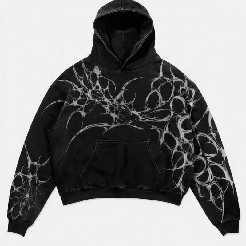 Mens Vintage Distressed 3D Printed Star Floral Oversized Hoodie Casual Streetwear Sweatshirt