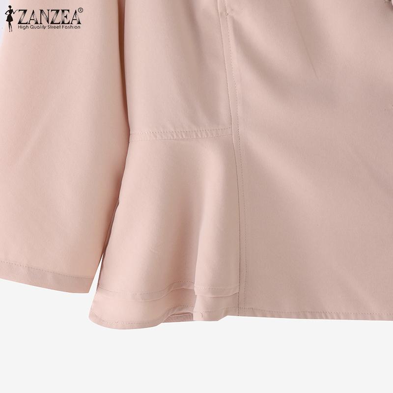 ZANZEA Women Casual Round Neck Summer 3/4 Sleeve Solid Blouse