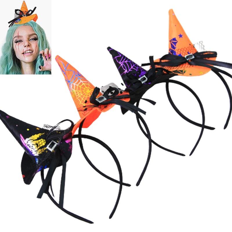 Elegant Halloween Witch Hat Headband With Spider Web Lace And Pumpkin Design