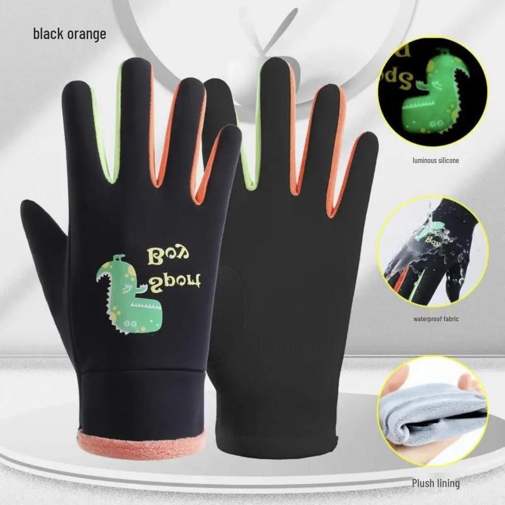 New Autumn & Winter Waterproof Children's Dinosaur Glow Gloves - Plush, Warm, Outdoor Snow Play