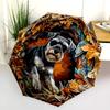 0106 Embossed Leaf Dog  Pattern, Automatic Folding Umbrella, Portable and Foldable Design, 8 Ribs, a Christmas or Birthday Gift.