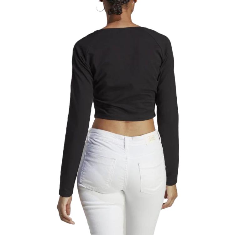 adidas Originals Classic Series Trefoil Solid Logo Printed Three Stripes Long Sleeve Raglan T-Shirt Women Tops Black IB7312