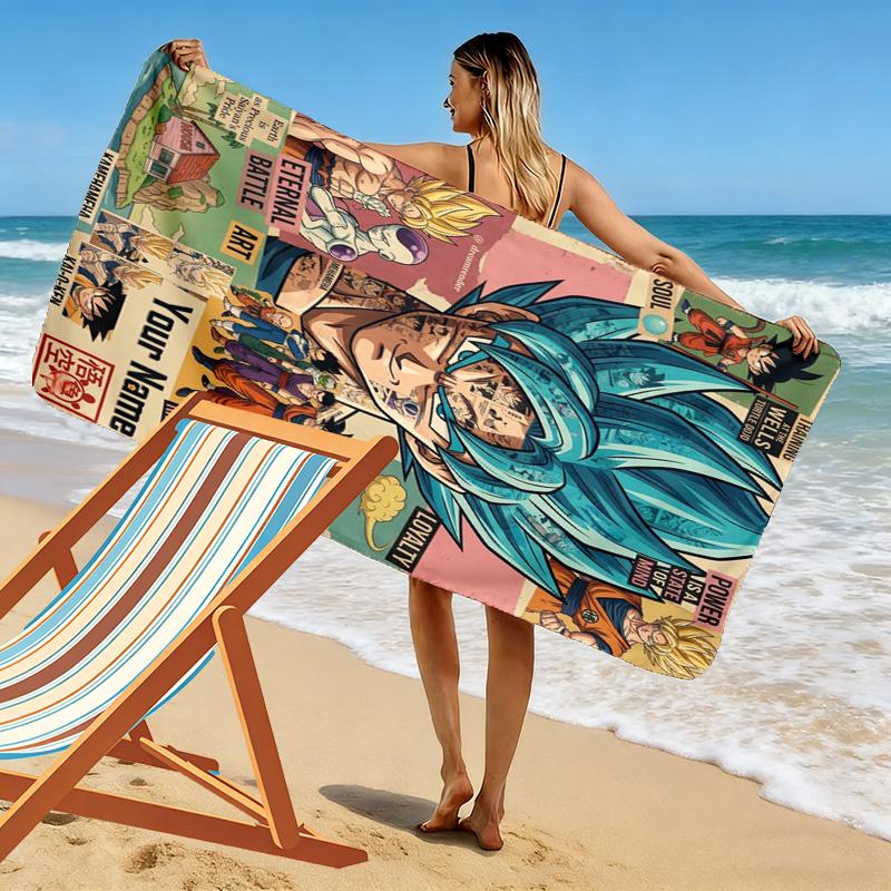 Name Custom Anime Dragonball Print Beach Towel, Large Soft Quick Dry Towel for Beach Camping Swimming