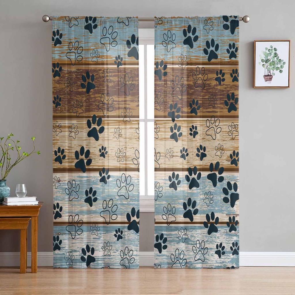 Cartoon Dog Footprints Bones Animals Sheer Curtains for Living Room Modern Voile Curtain Bedroom Tulle Curtains Window Drapes
