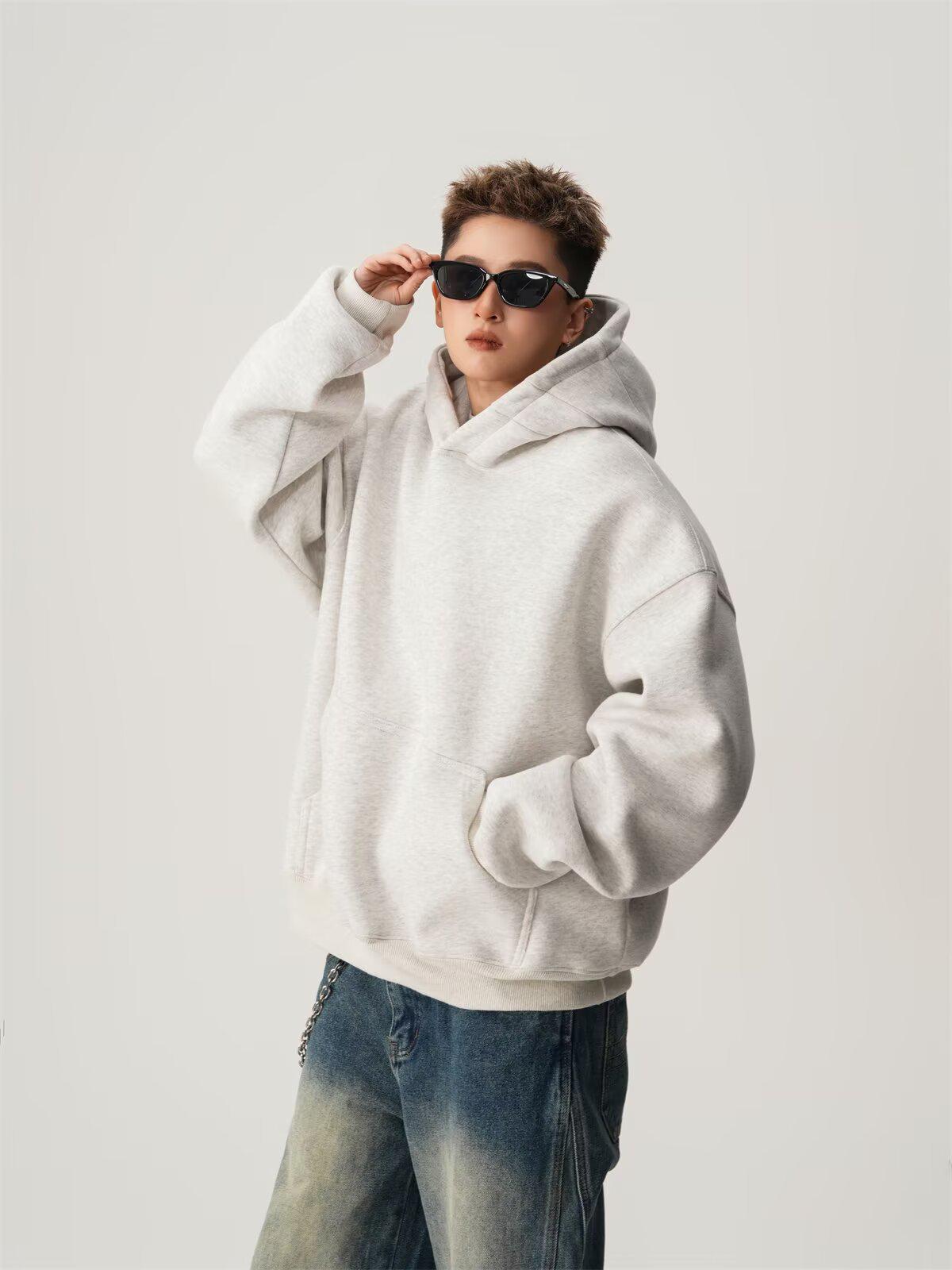 Men s 400g Heavyweight Heather Grey Hoodie - Autumn/Winter Trendy American Style M