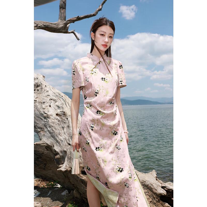 Sancai Plus Size 2025 Summer Panda Jacquard Chinese Style Cheongsam Dress