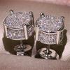 Round Pave Cubic Zirconia Stud Earrings for Women, Hypoallergenic Small Diamond Studs, 10mm 3D Full Pave Crystal Earrings