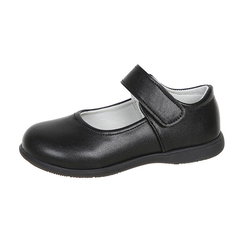 Girls' Black Soft Sole Leather Princess Shoes for School and Casual Wear