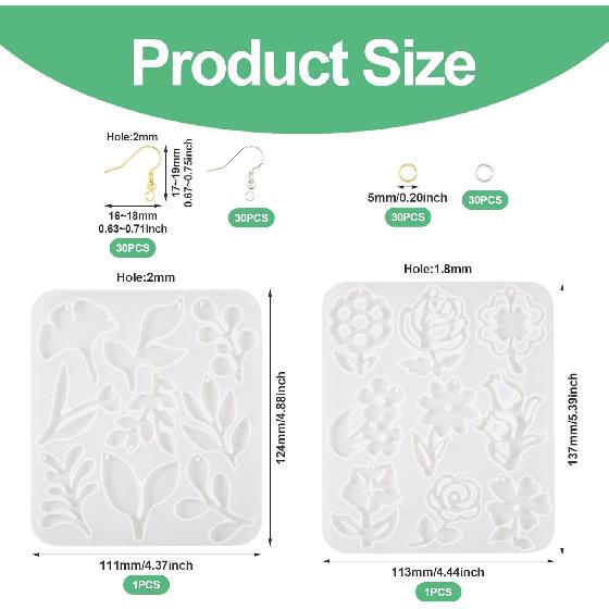 Elecrelive 2 Sets Flower Silicone Pendant Molds with Ear Wires Resin Jewelry Casting Molds for UV Resin Stud Dangle Earring Necklace Keychain Making