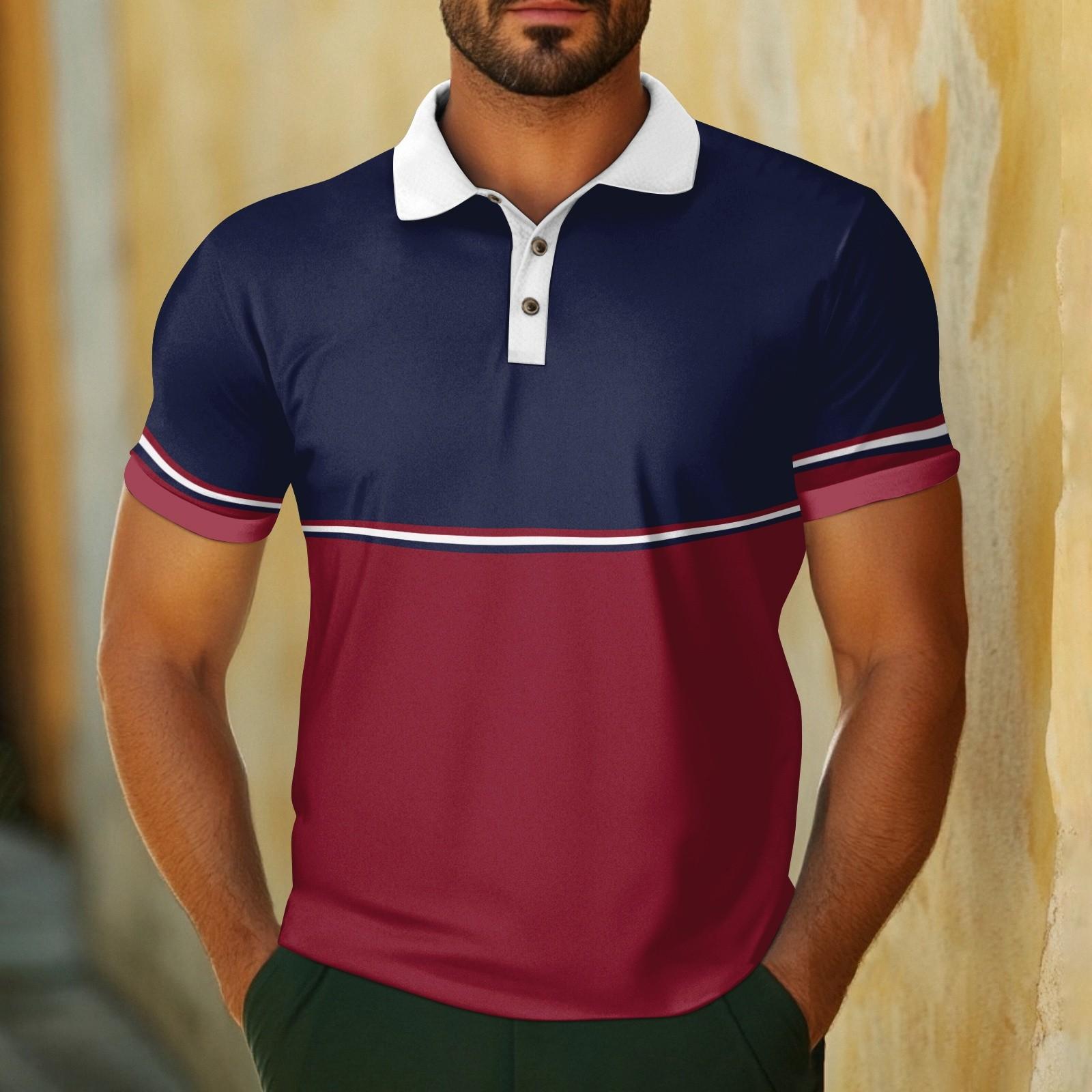 

Мужская повседневная дышащая рубашка с коротким рукавом в полоску и клетчатым принтом M тёмно-синий