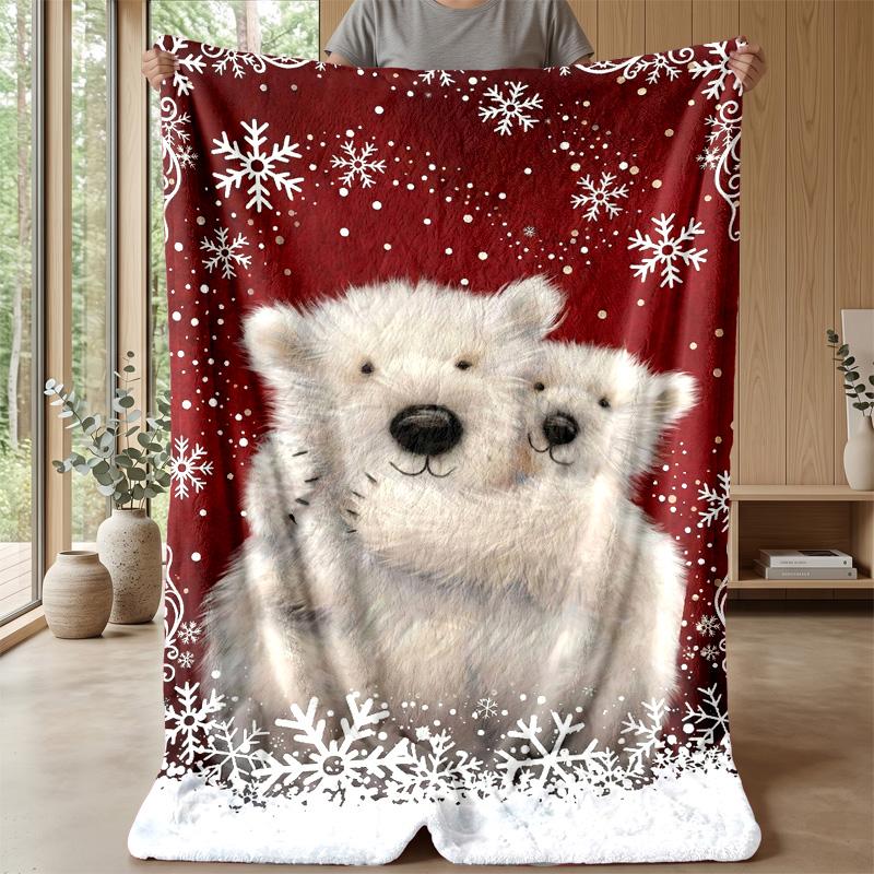 Polar Bears with Snowflakes Theme blanket Lightweight Warm Flannel Blanket Decorative Throw Blanket for Home Decoration