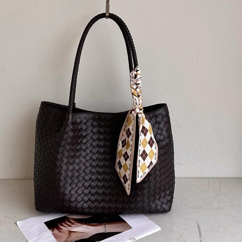 Woven Leather Tote Bag Women Large Capacity Crossbody Shoulder With Magnetic Street Style Daily Use