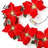 Farmhouse Style Festive Door Decor Christmas Poinsettia Garland with Light 78/118 Inch Lighted Artificial Flower Velvet Wreath String Light